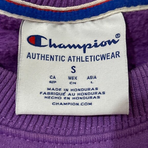 Champion Purple Sweatshirt Pullover Crewneck Sweater Shirt Top Pink Yellow Small - Picture 7 of 9